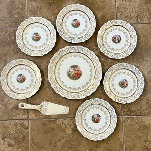 Vintage W.S.George Lido cake serving plate set-three graces.